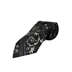 Stacy Adams Mens Necktie Black Grey Silver Paisley Floral Striped Microfiber Tie